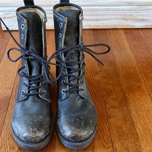 Frye Black Leather Lace-Up Boots
